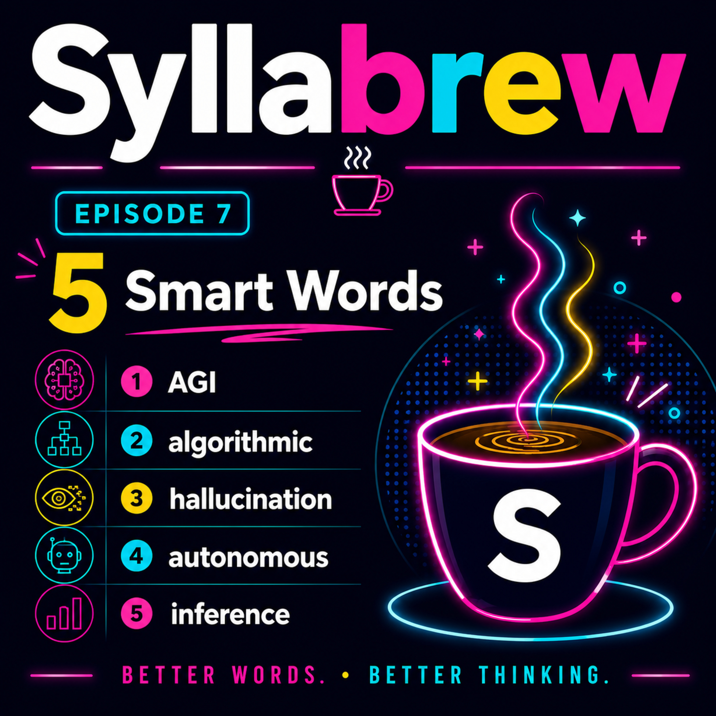 Syllabrew Episode 7: 5 Smart Words to Improve Your Vocabulary: AGI, Algorithmic, Hallucination, Autonomous, Inference episode artwork