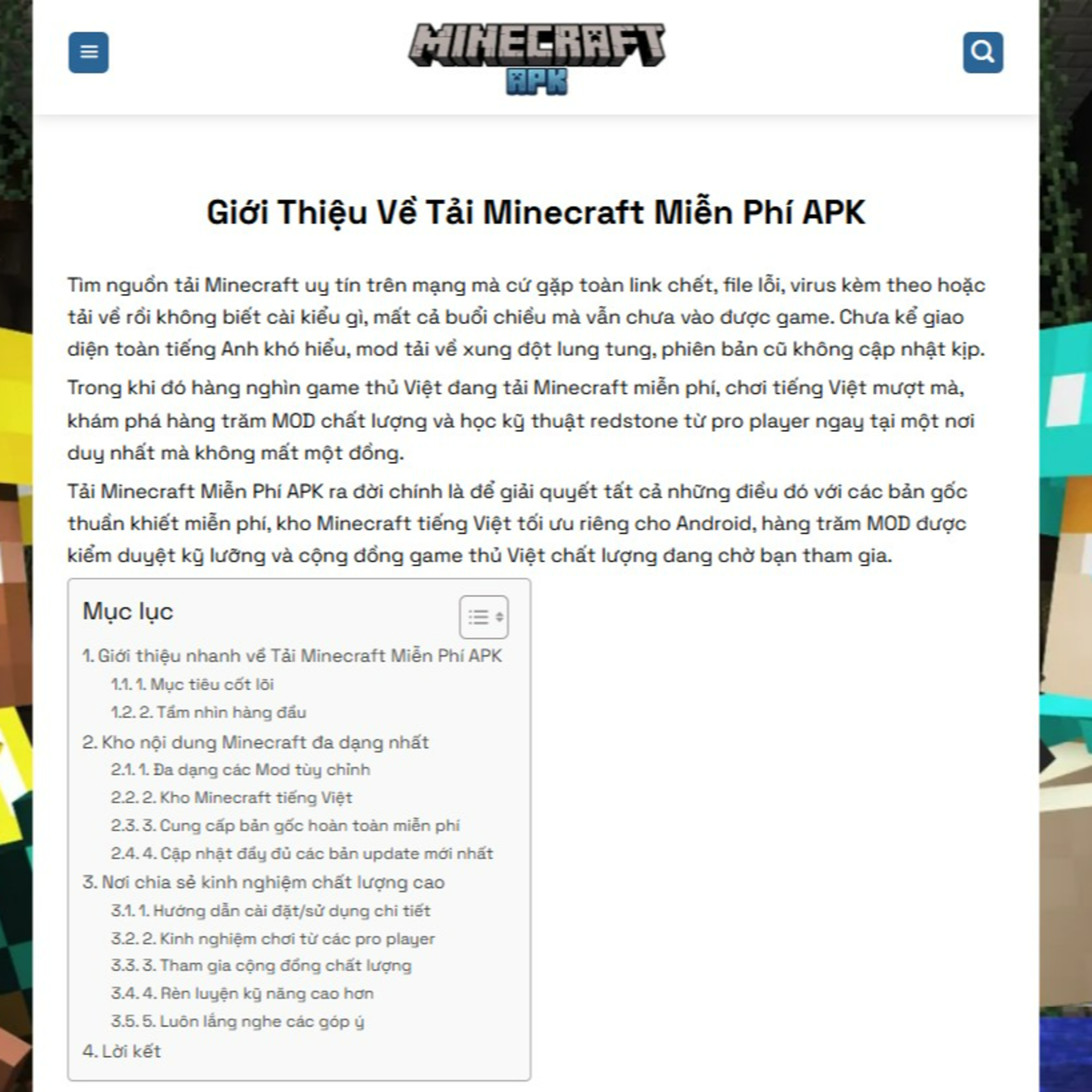 Giới thiệu Tải Minecraft Miễn Phí APK⁠