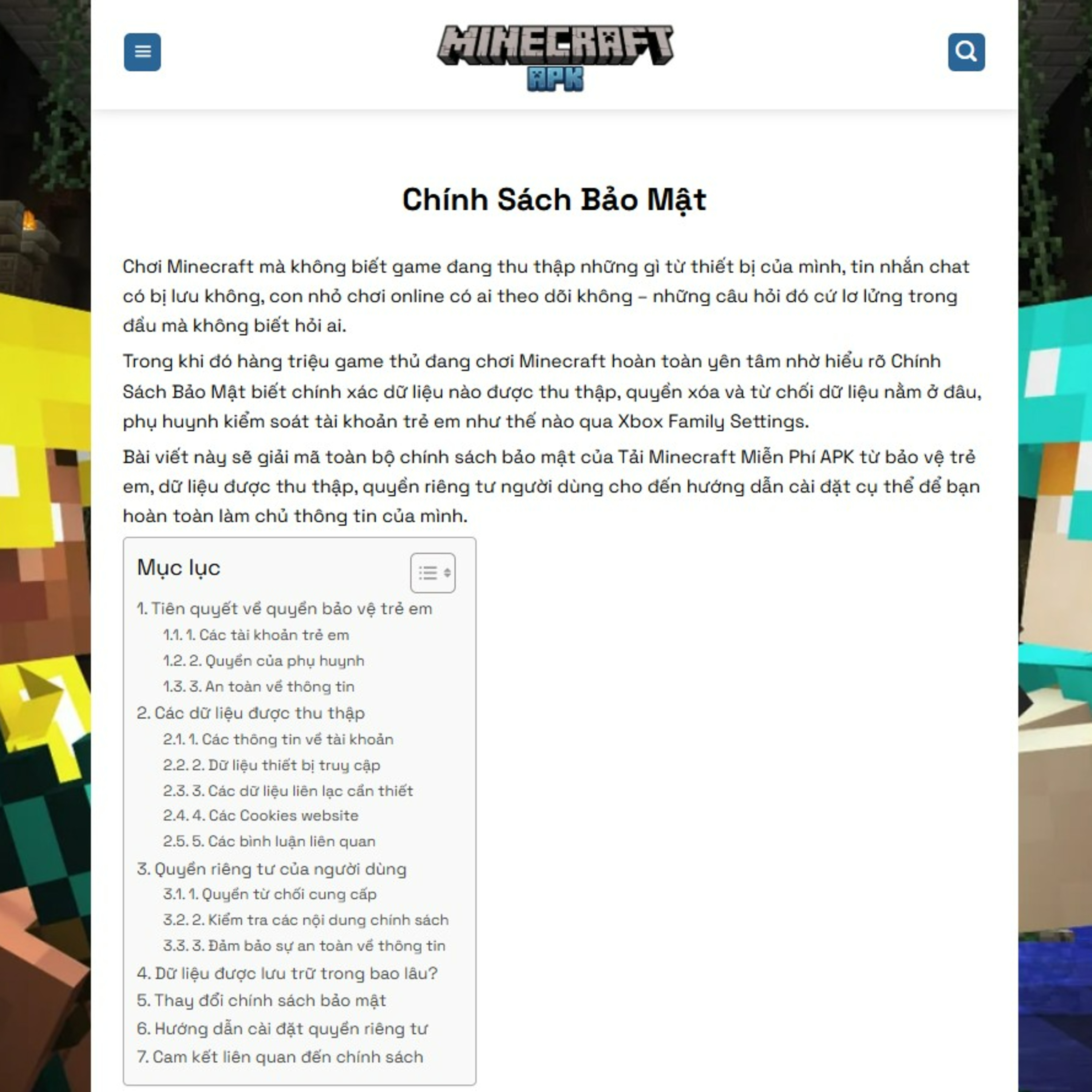 Chính Sách Bảo Mật Tải Minecraft Miễn Phí APK⁠