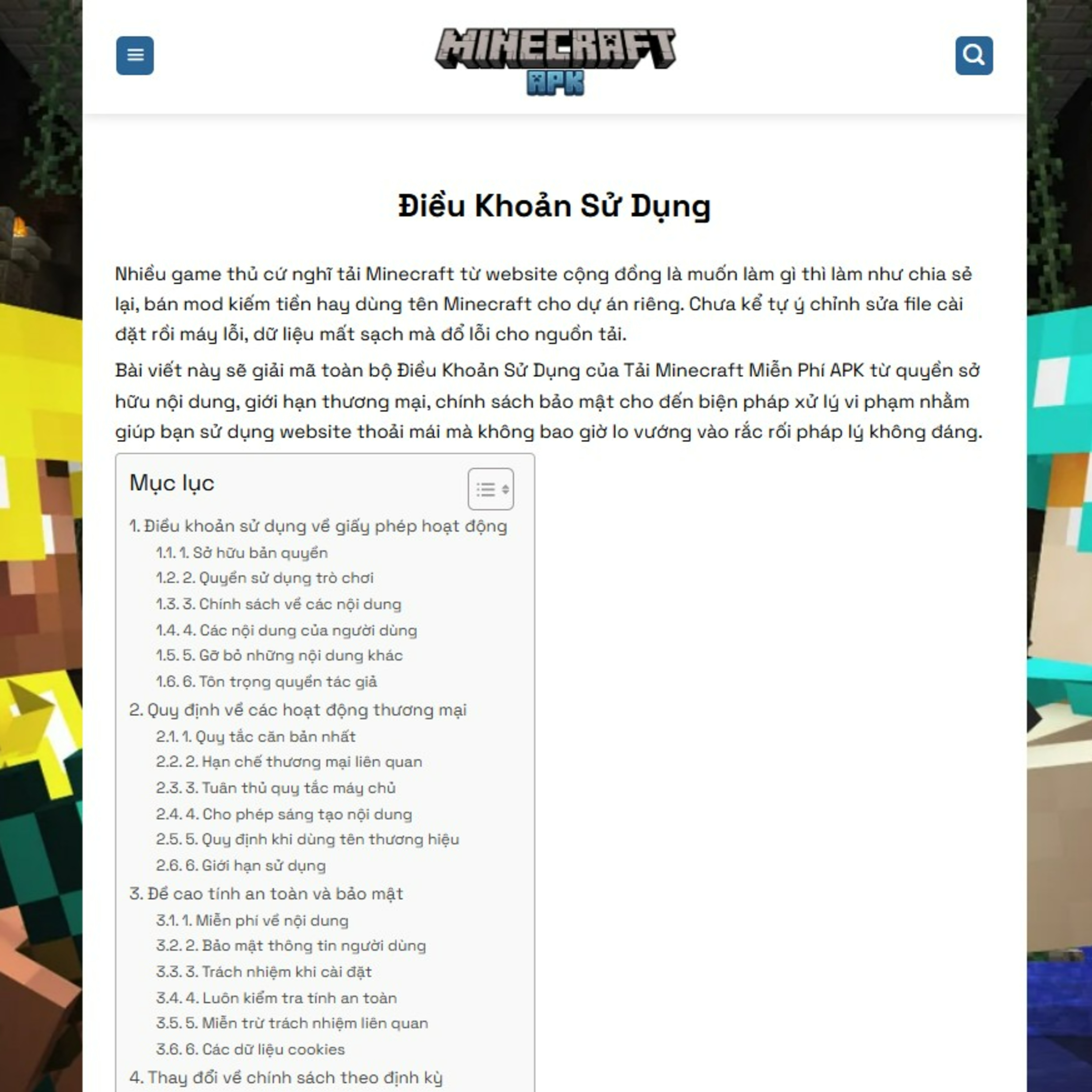 Điều Khoản Sử Dụng Tải Minecraft Miễn Phí APK⁠