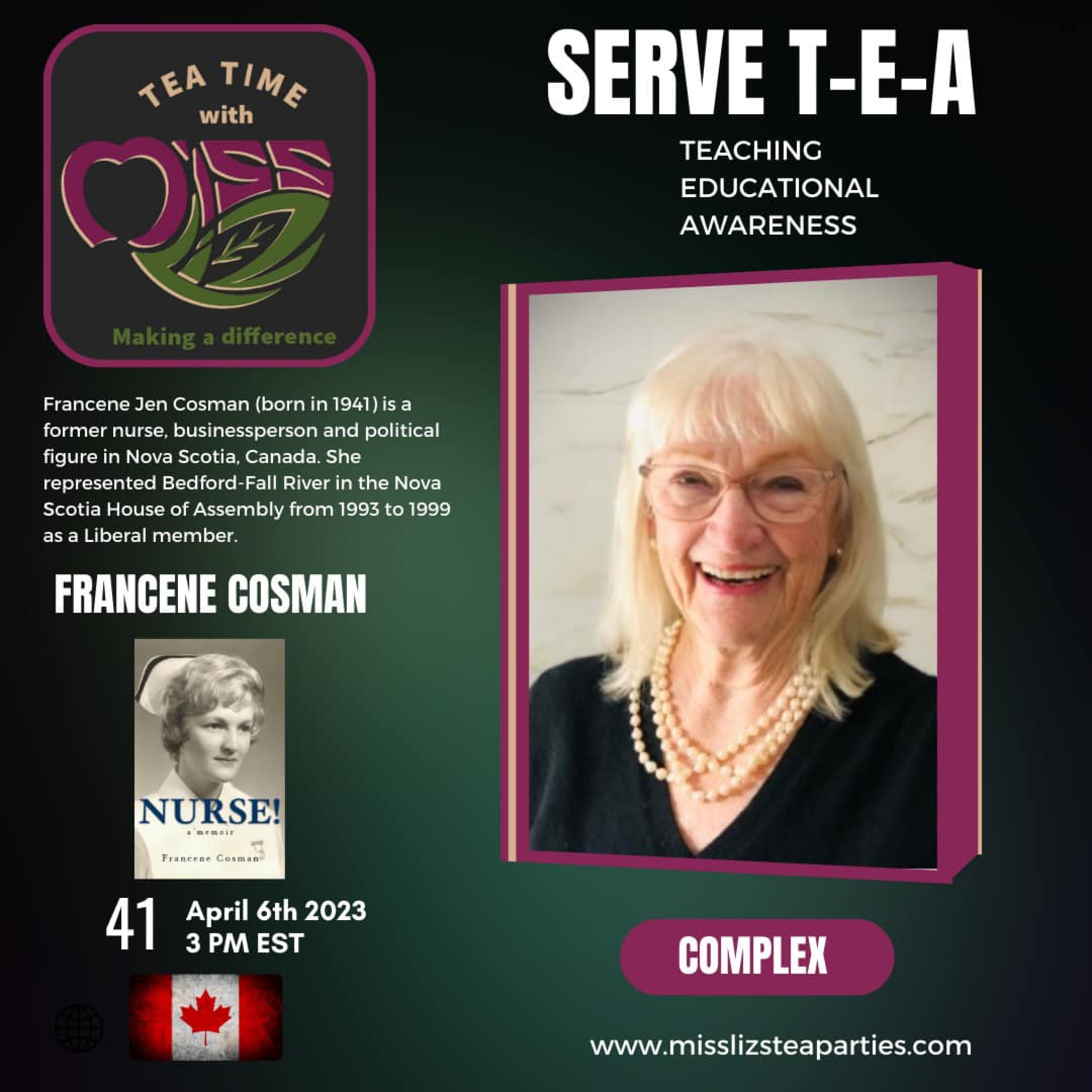 Teatime with Miss Liz T-E-A Open Discussion with Francene Cosman Memoirist "Nurse" episode artwork