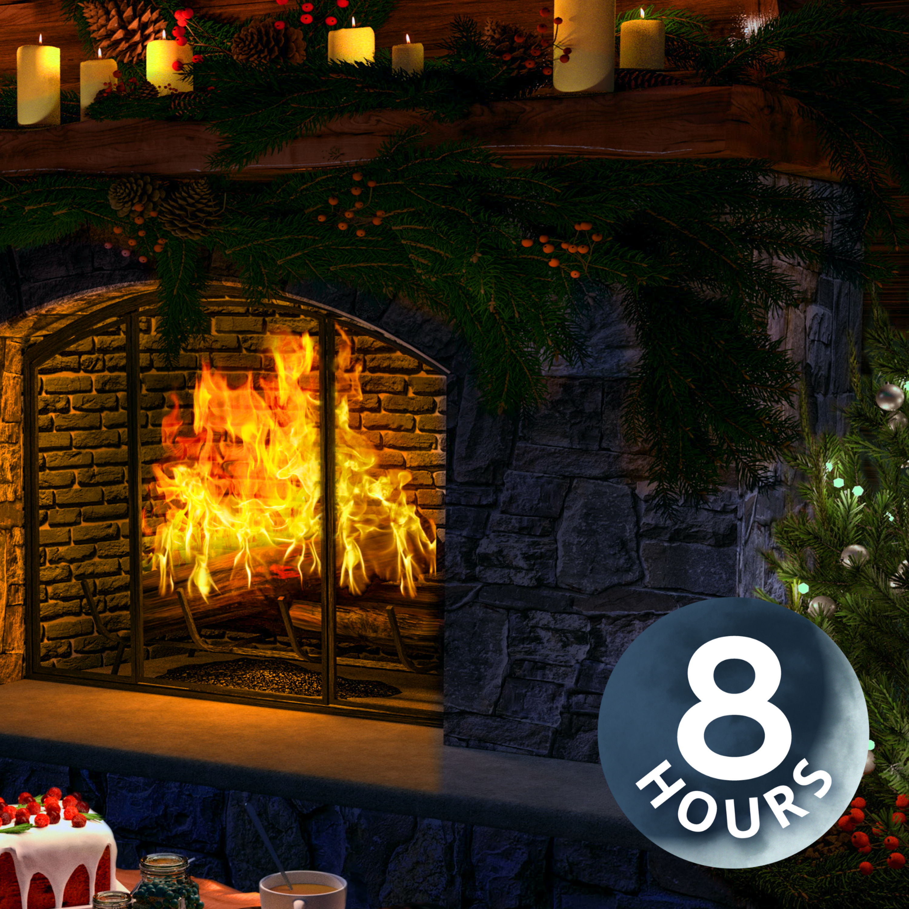 Yule Log Fireplace & Rain Sounds | 8-Hour Holiday Fireplace Ambience