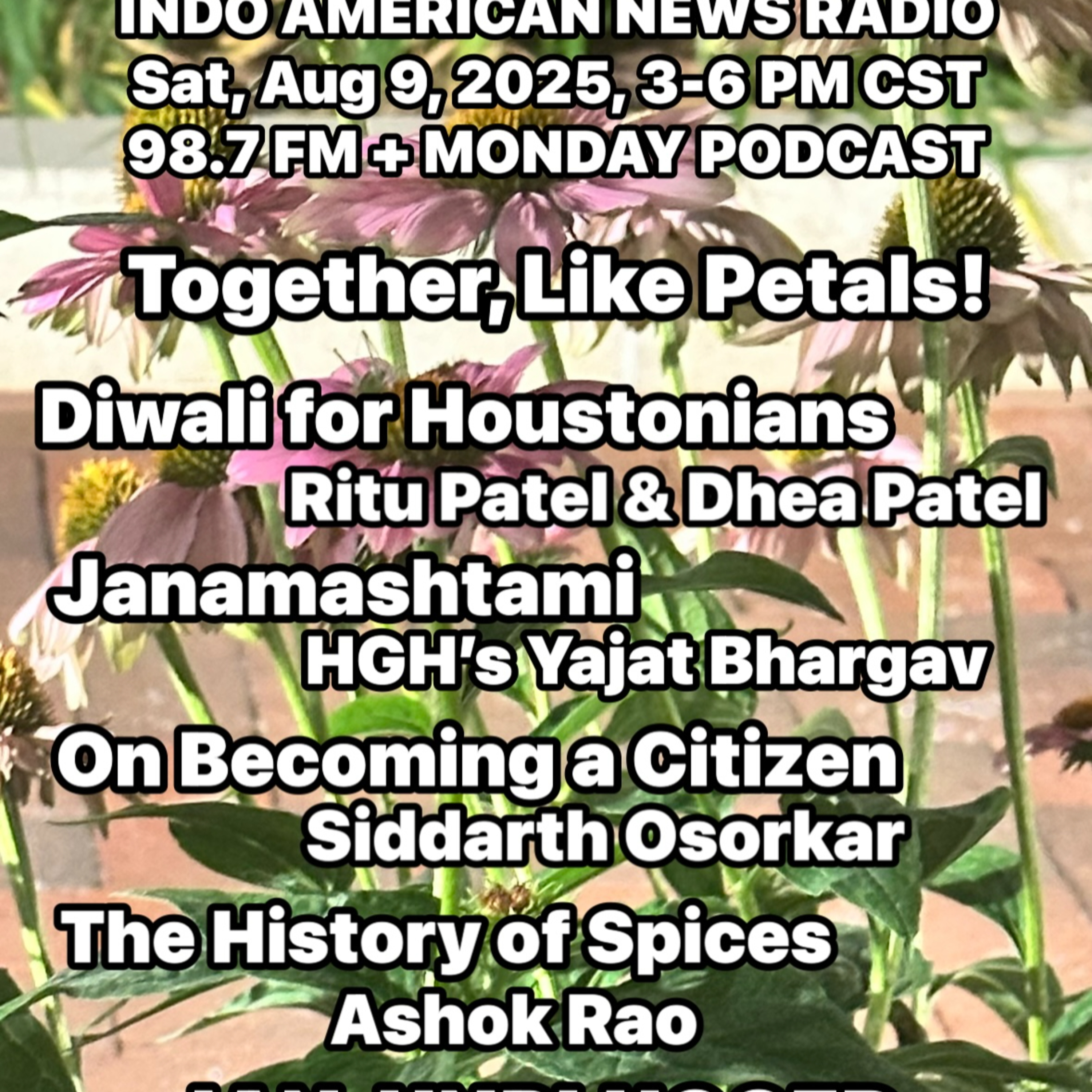 IANR 2532 080925 Diwali for Houstonians by Ritu Patel & Dhea Patel, Janamashtami by Yajat Bhargav, Citizenship by Siddarth Osorkar, History of Spices by Ashok Rao episode artwork