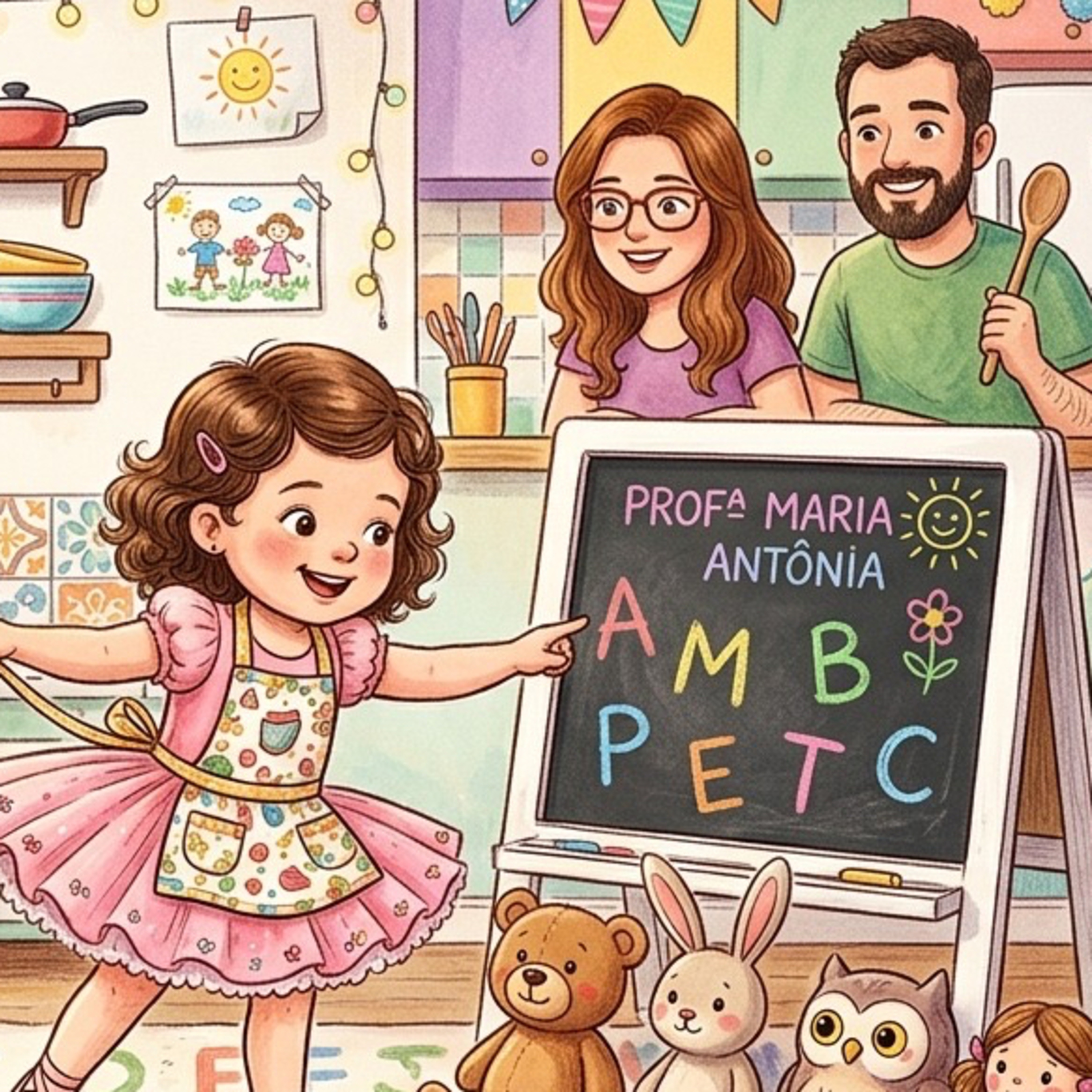 A pequena professora de sapatilhas e avental 