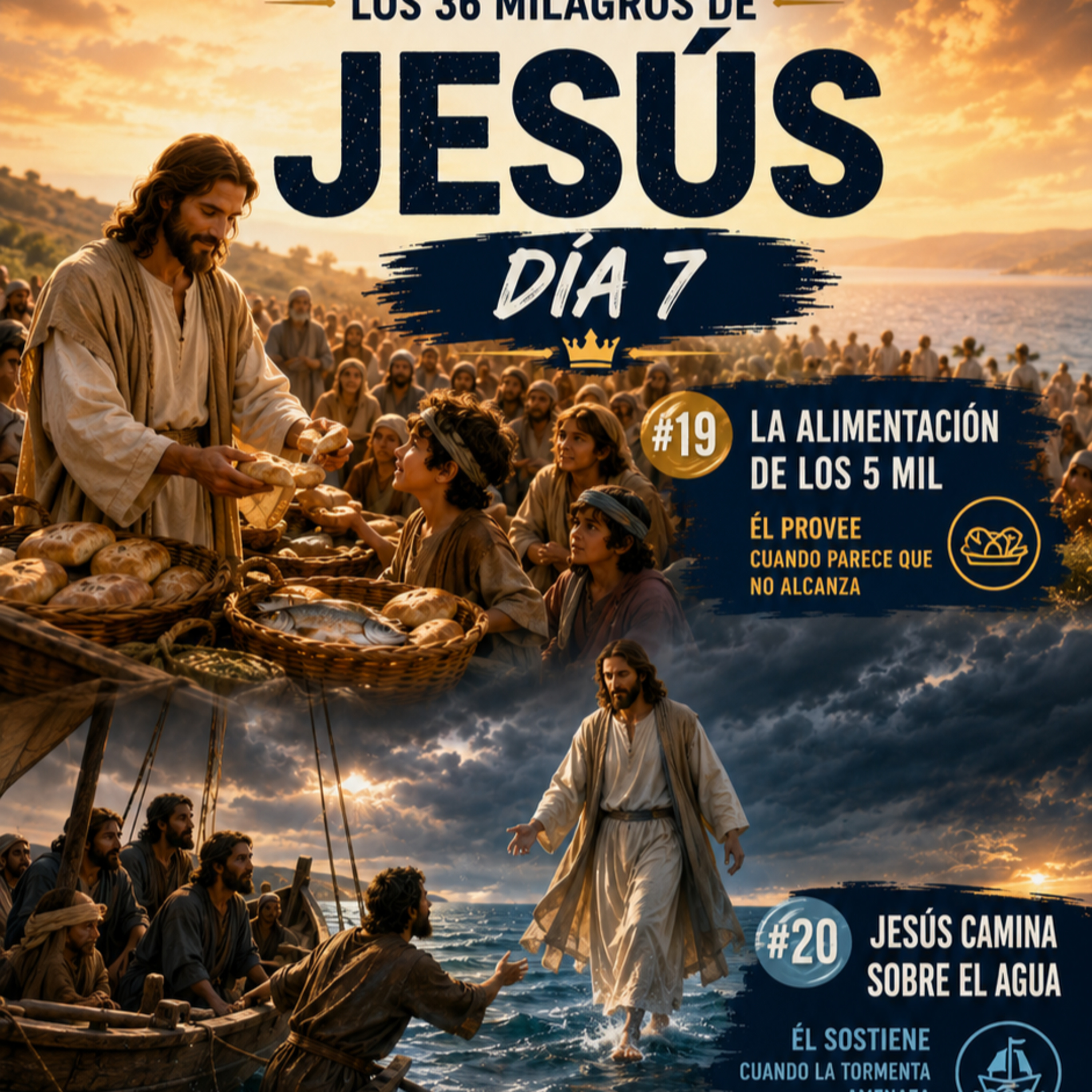 Dia 7- Los Milagros de Jesús – La Alimentación de los 5,000, Jesús Camina sobre el Agua y Sanidades en Genesaret | Estudio Bíblico episode artwork