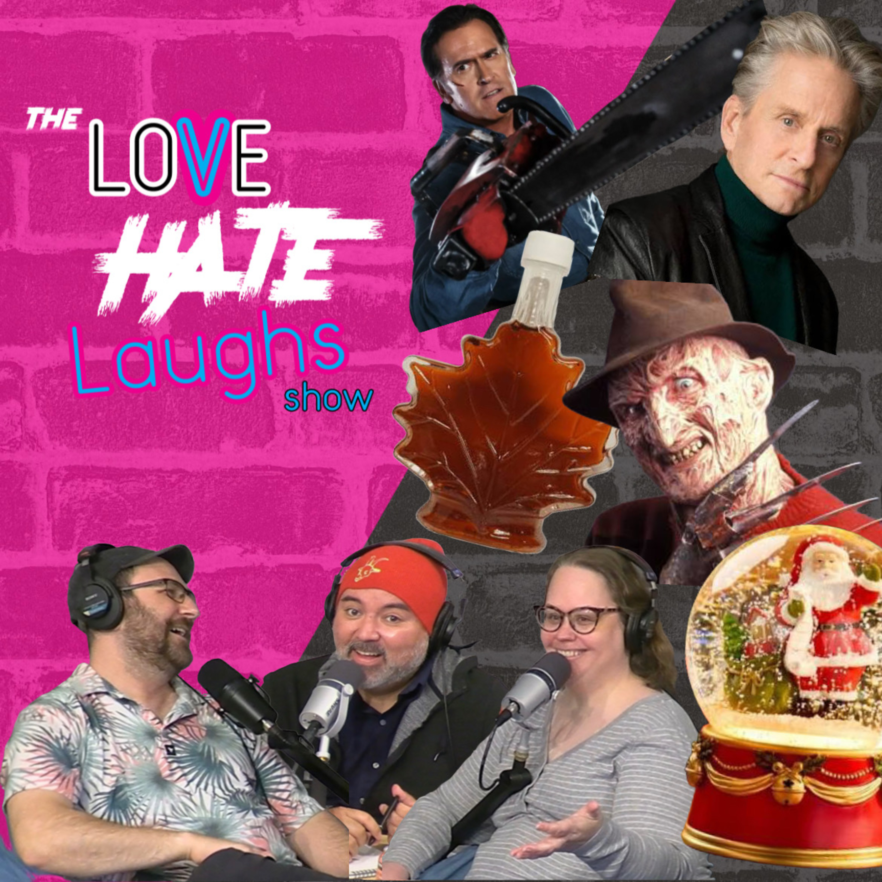 Ash vs Evil Dead (the tv show), Micheal Douglas, Nightmare on Elm Street, Maple Syrup, and Christmas. episode artwork