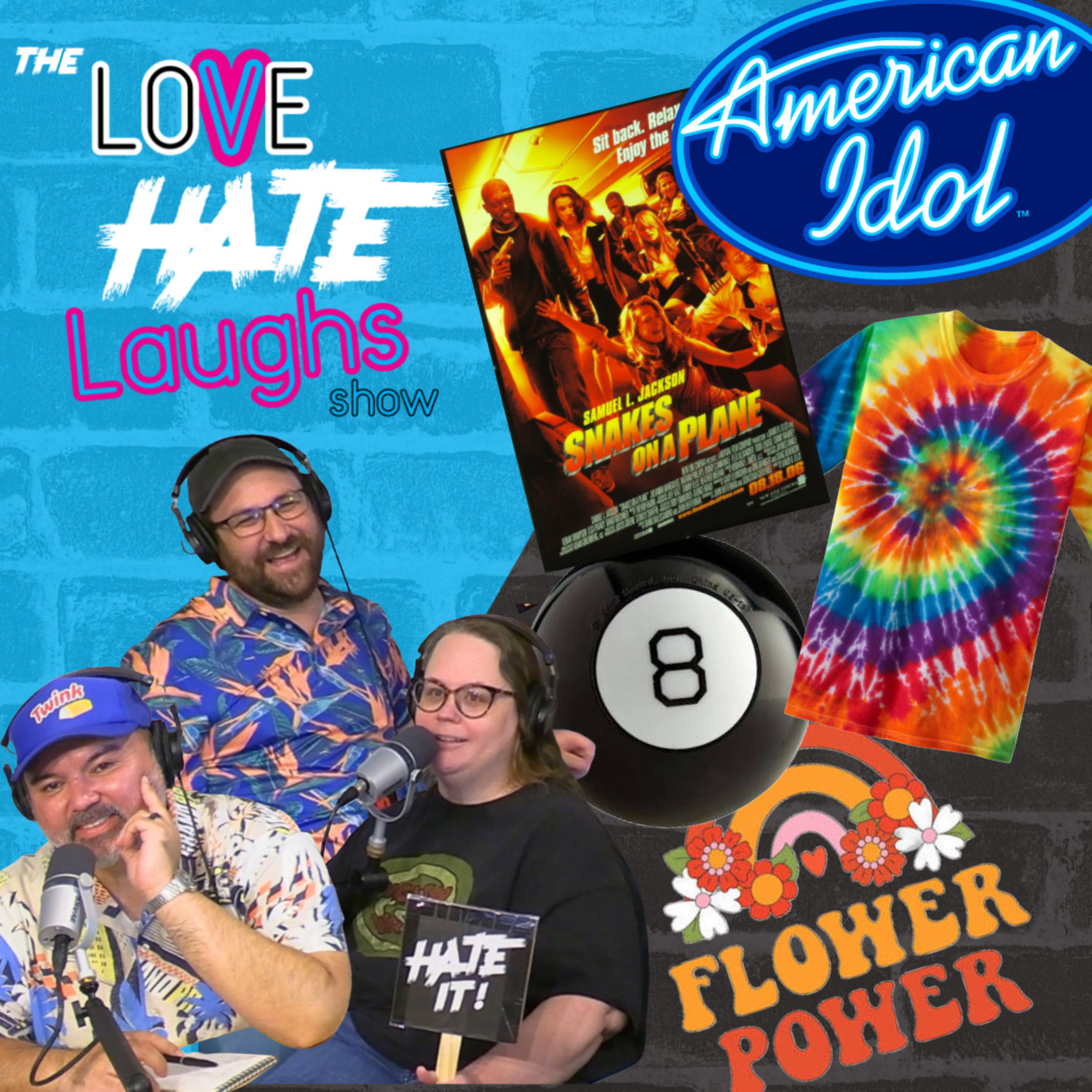 Snakes on a Plane, Tie die, American idol, Magic 8 ball, and Flower Power. episode artwork