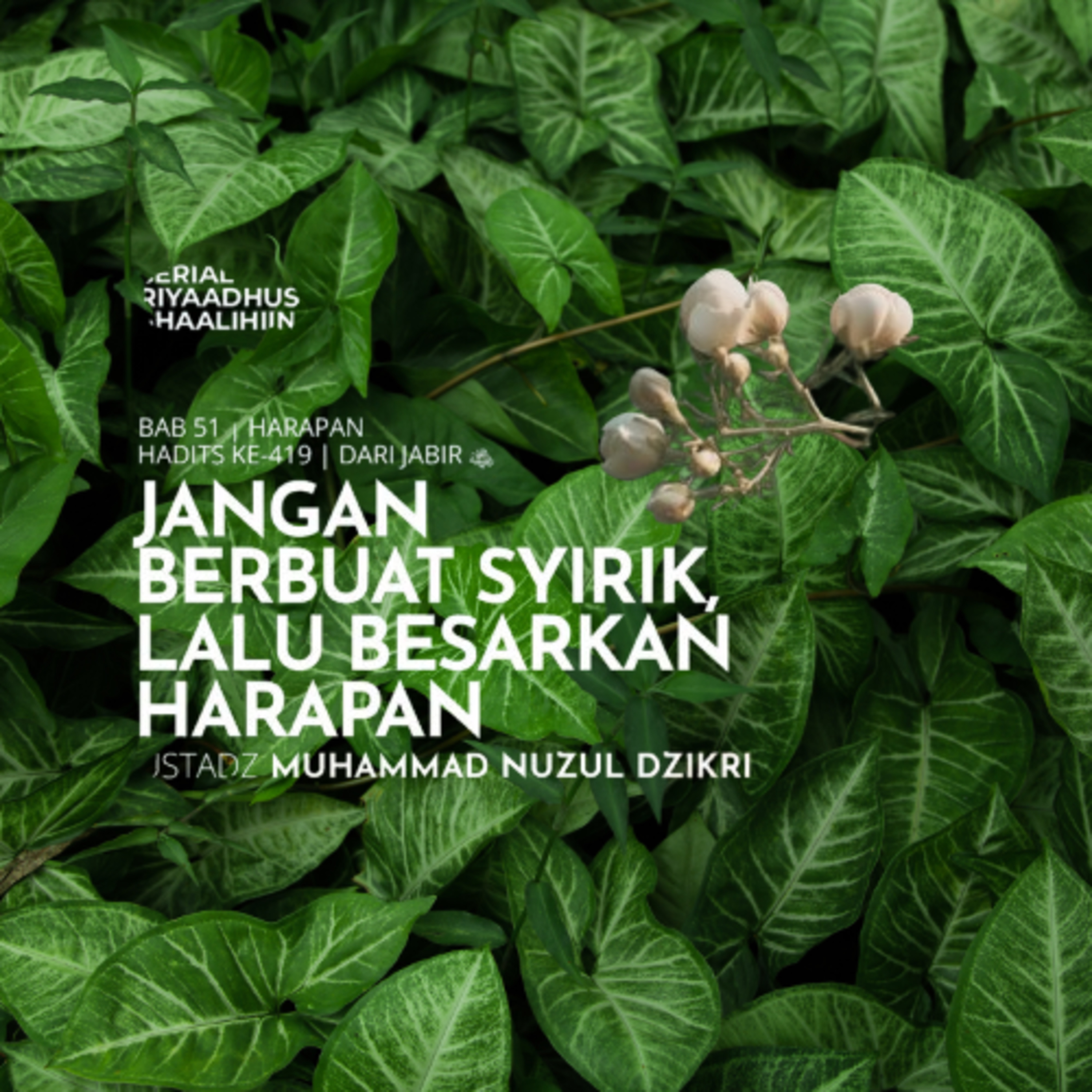 Riyaadhush Shaalihiin 2186. "JANGAN BERBUAT SYIRIK,LALU BESARKAN HARAPAN"