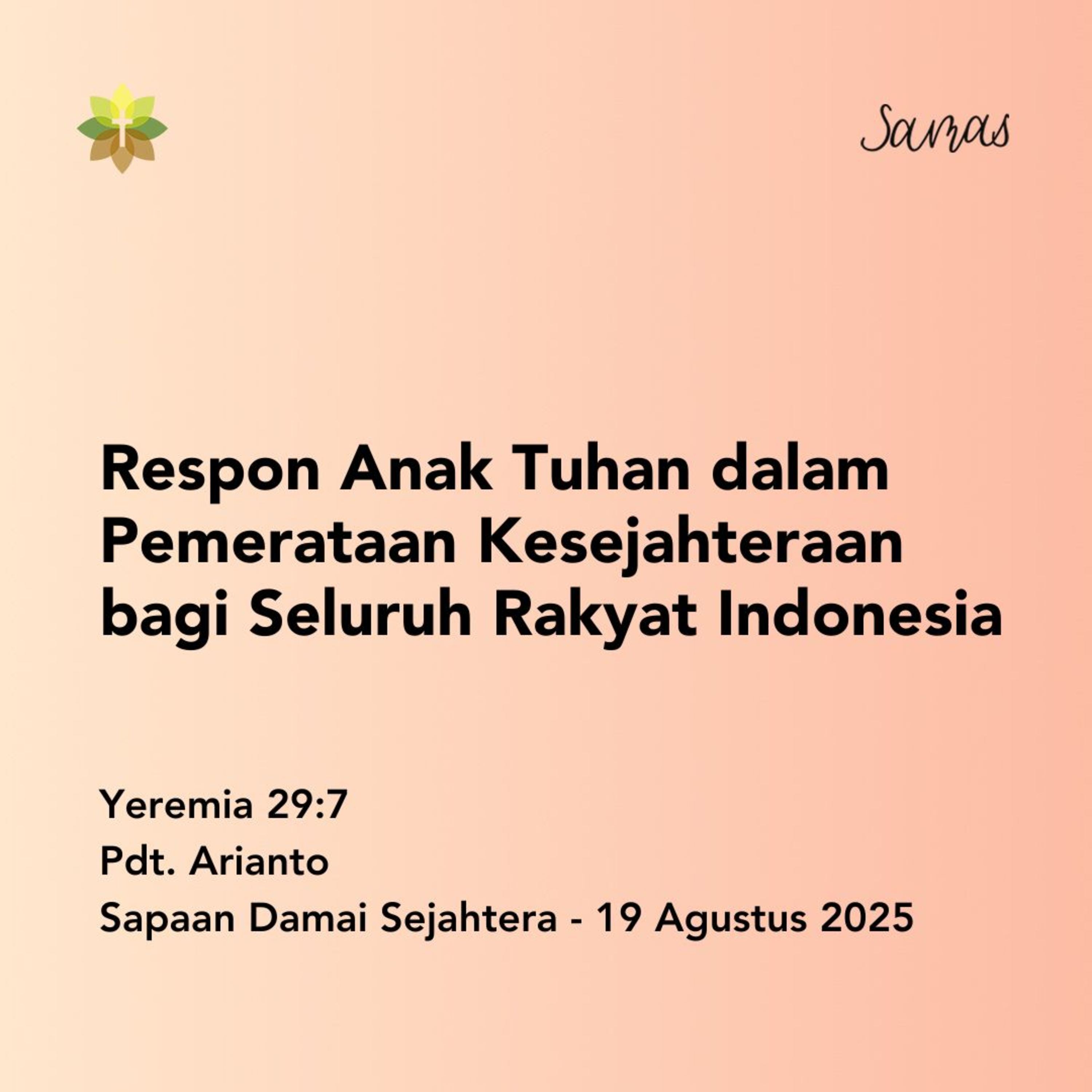 Respon Anak Tuhan dalam Pemerataan Kesejahteraan bagi Seluruh Rakyat Indonesia episode artwork