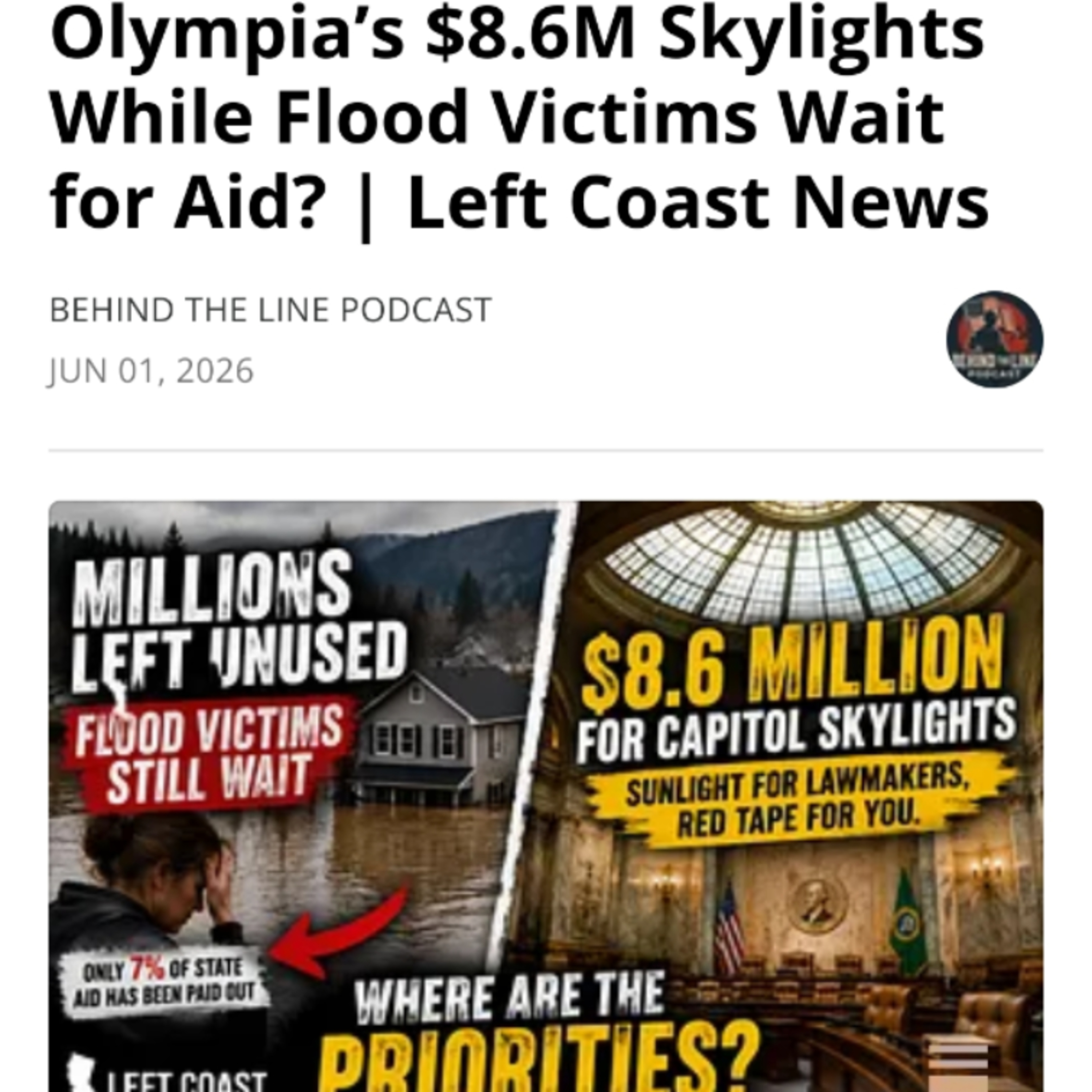 Olympia’s $8.6M Skylights While Flood Victims Wait for Aid? | Left Coast News episode artwork