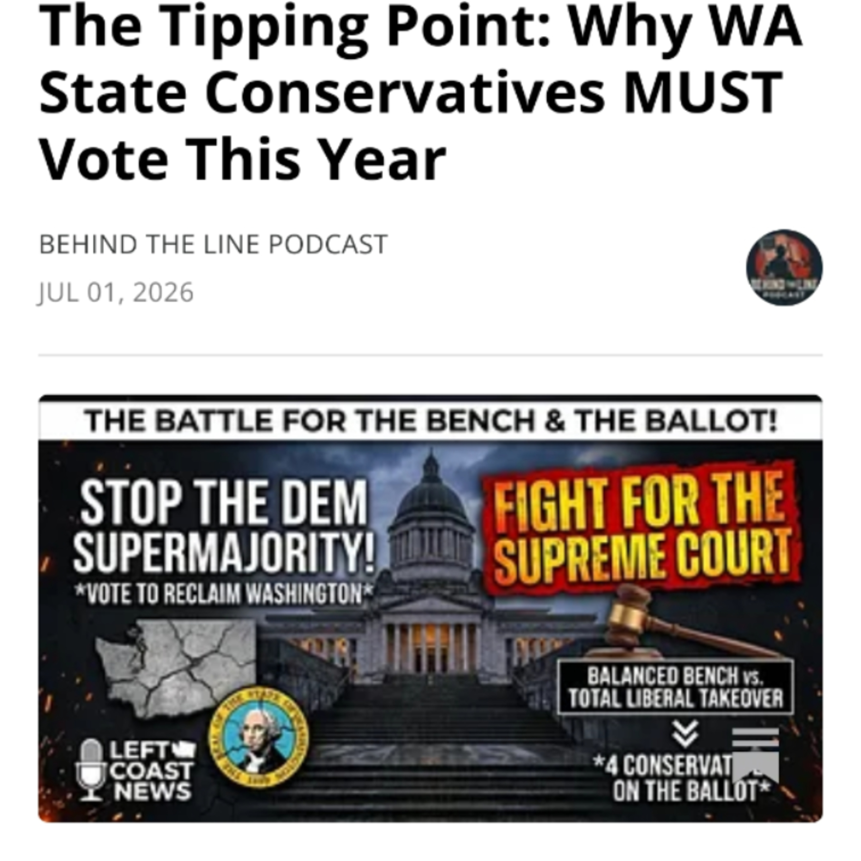 The Tipping Point: Why WA State Conservatives MUST Vote This Year