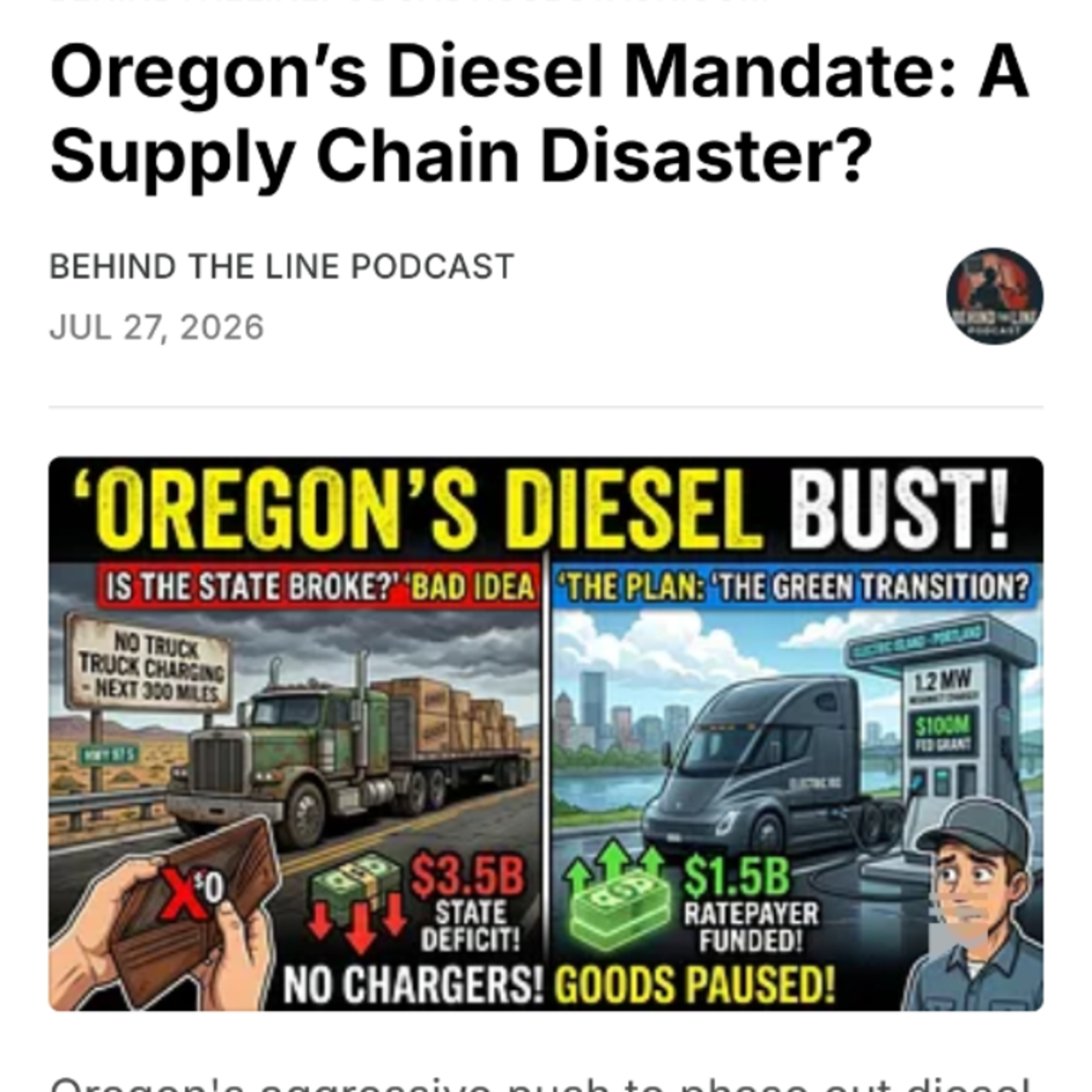 Oregon’s Diesel Mandate: A Supply Chain Disaster?  episode artwork