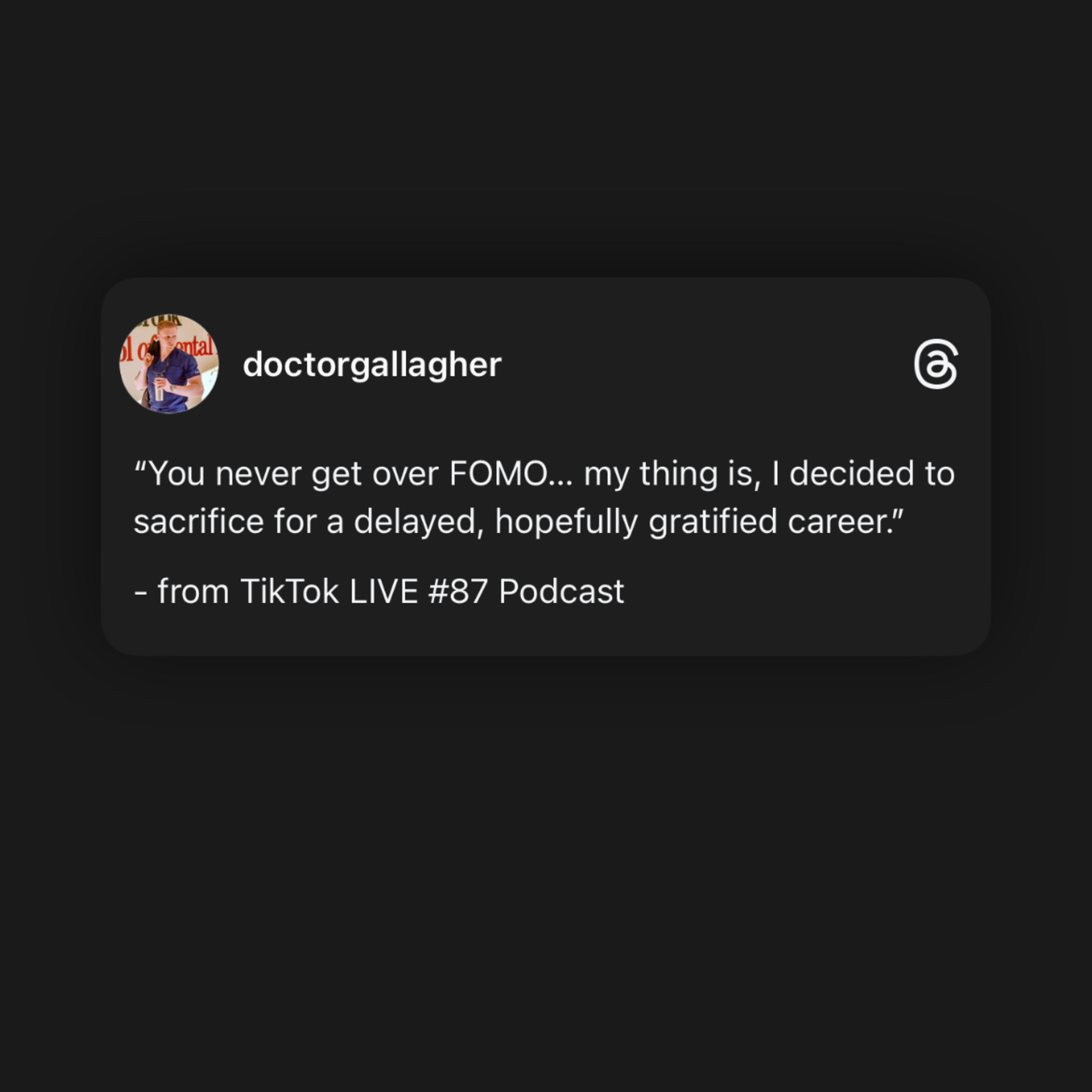 “You never get over FOMO… my thing is, I decided to sacrifice…”