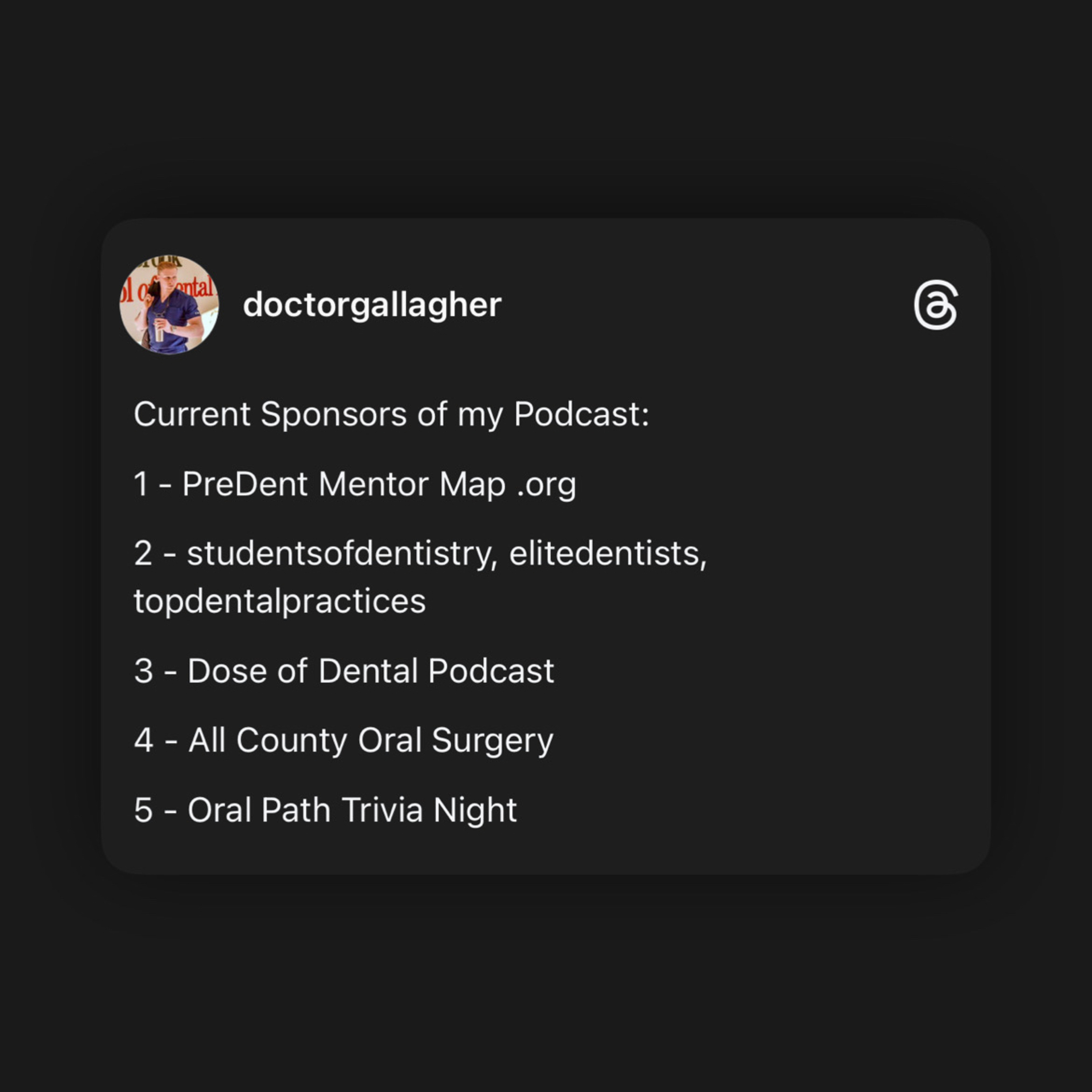 Current Sponsors of my Podcast: