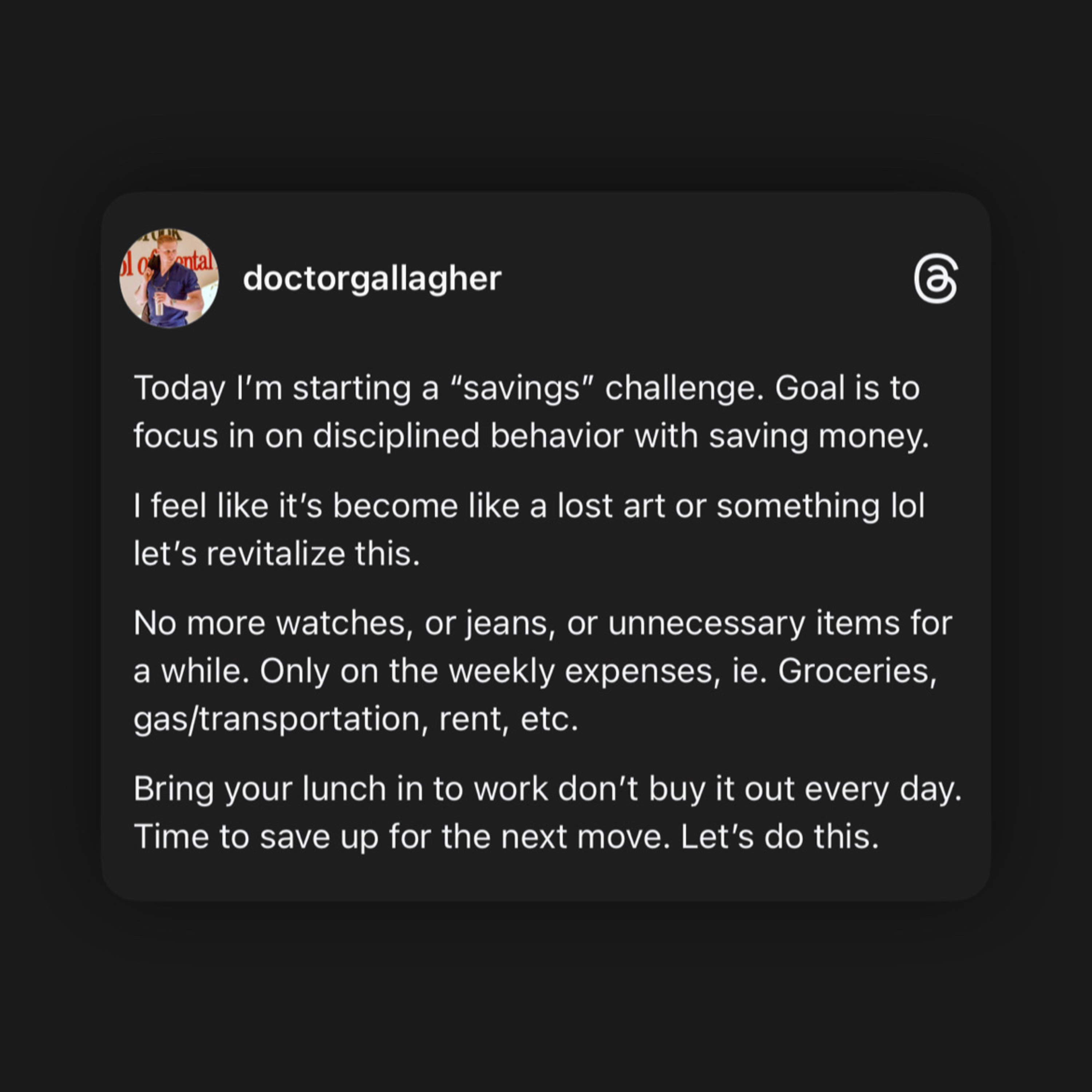 Today I’m starting a “savings” challenge: