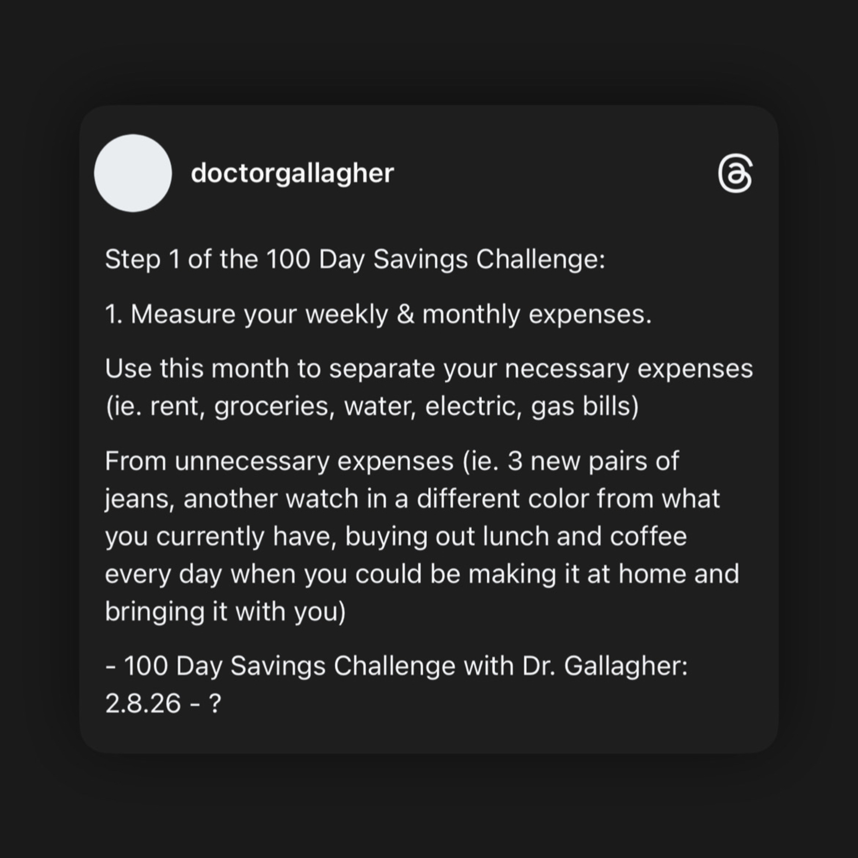 Step 1 of my 100 Day Savings Challenge: