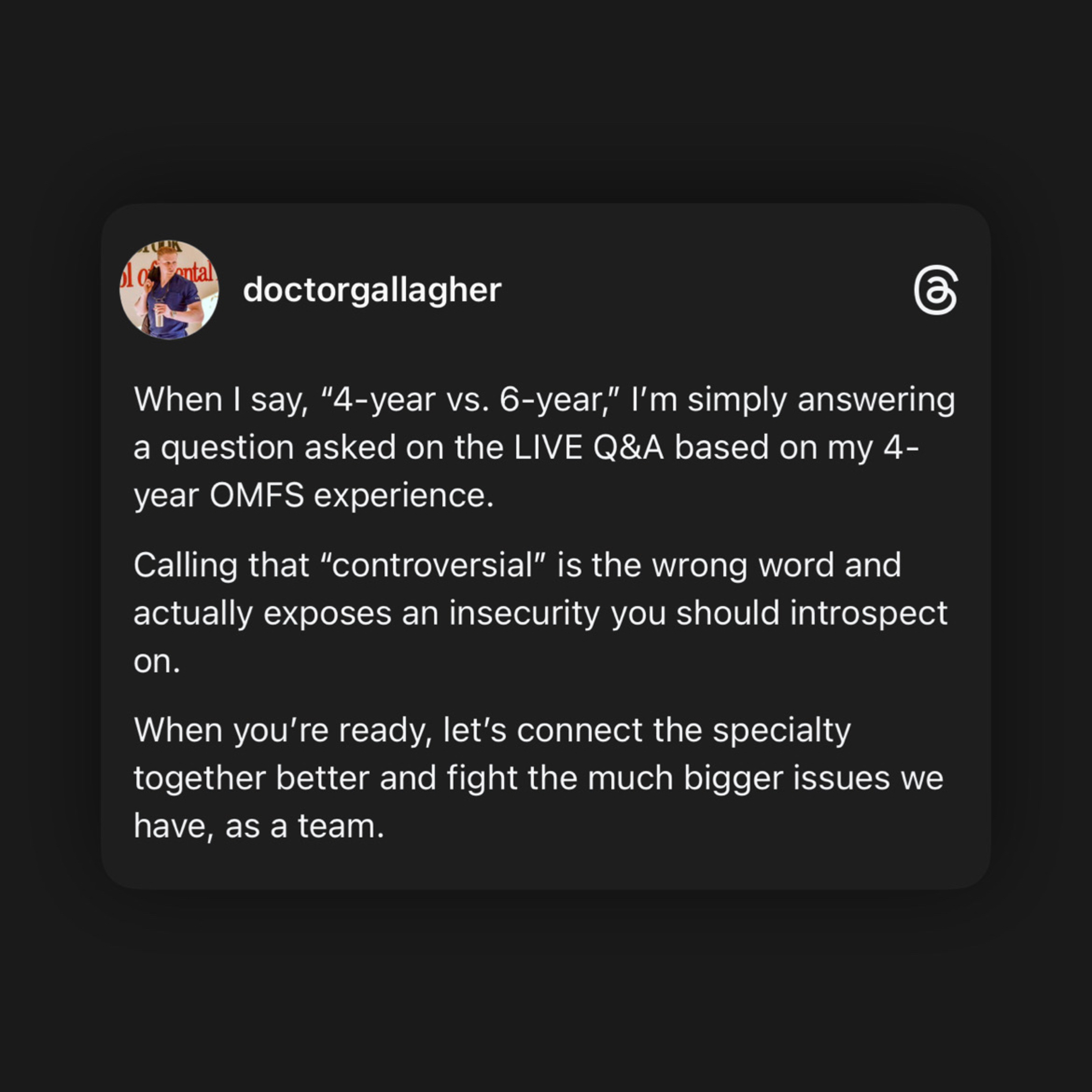 When I say, “4-year vs. 6-year,” I’m simply answering a question asked on the LIVE Q&A