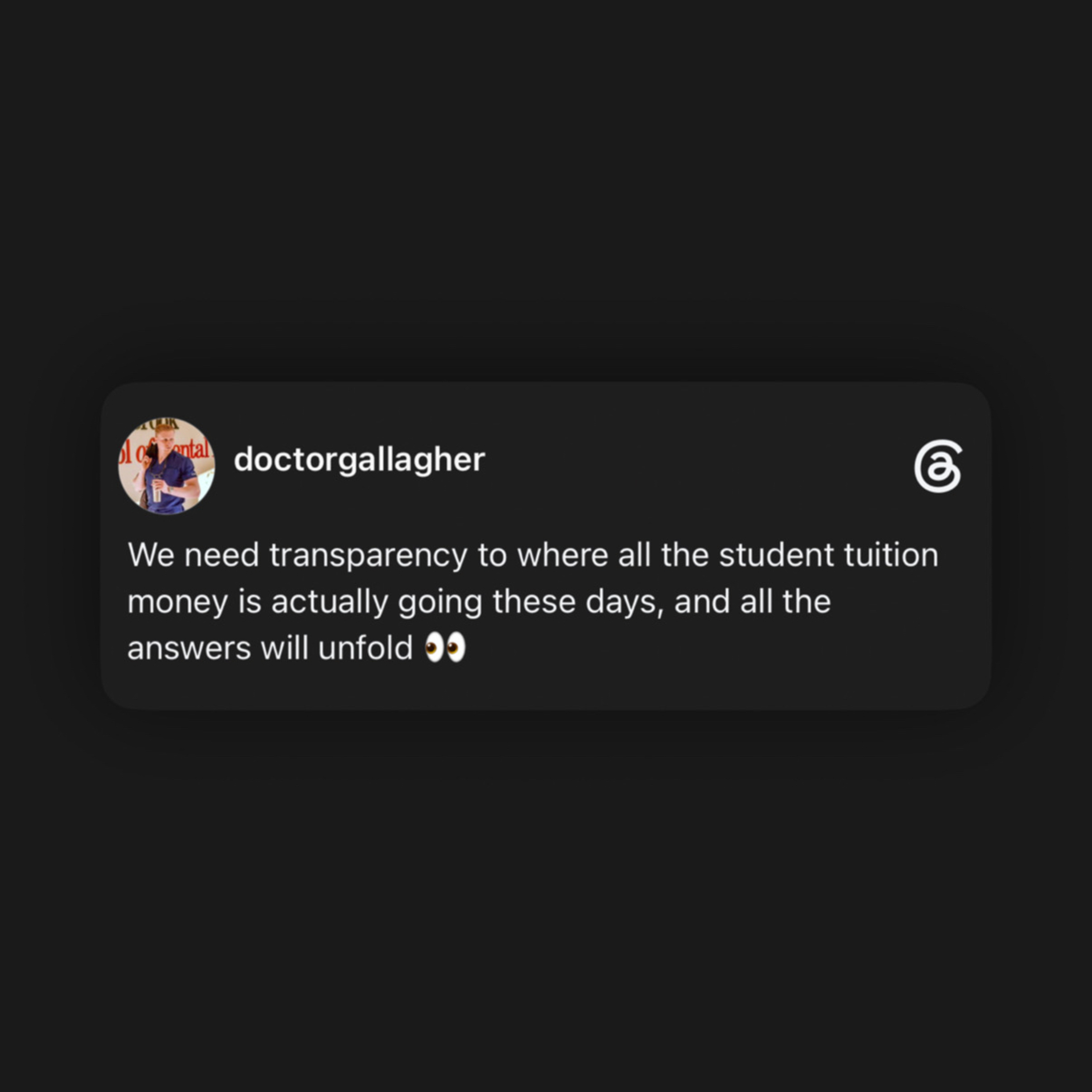 We need transparency to where all the student tuition money is actually going…👀