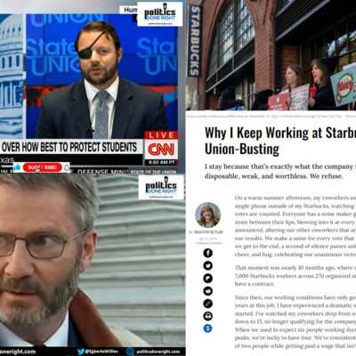 Two Republicans - two nutty gun ideas. Why a Starbucks worker stays even  with union busting? by Politics Done Right