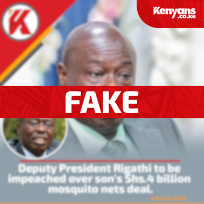 FAKE: This digital card with a news alert on DP Gachagua’s impeachment is not from Kenyans.co.ke