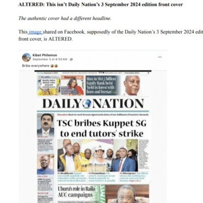 ALTERED: This isn’t Daily Nation’s 3 September 2024 edition front cover