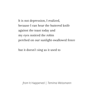 Poems by Temima Weissmann and Dion O'Reilly