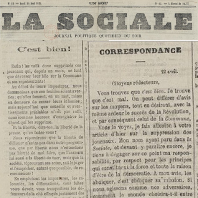 S1 E13 - 22 Avril 1871 - C'est Bien ! 24 Avril 1871 - Reponse d'AndreLeo - La Sociale