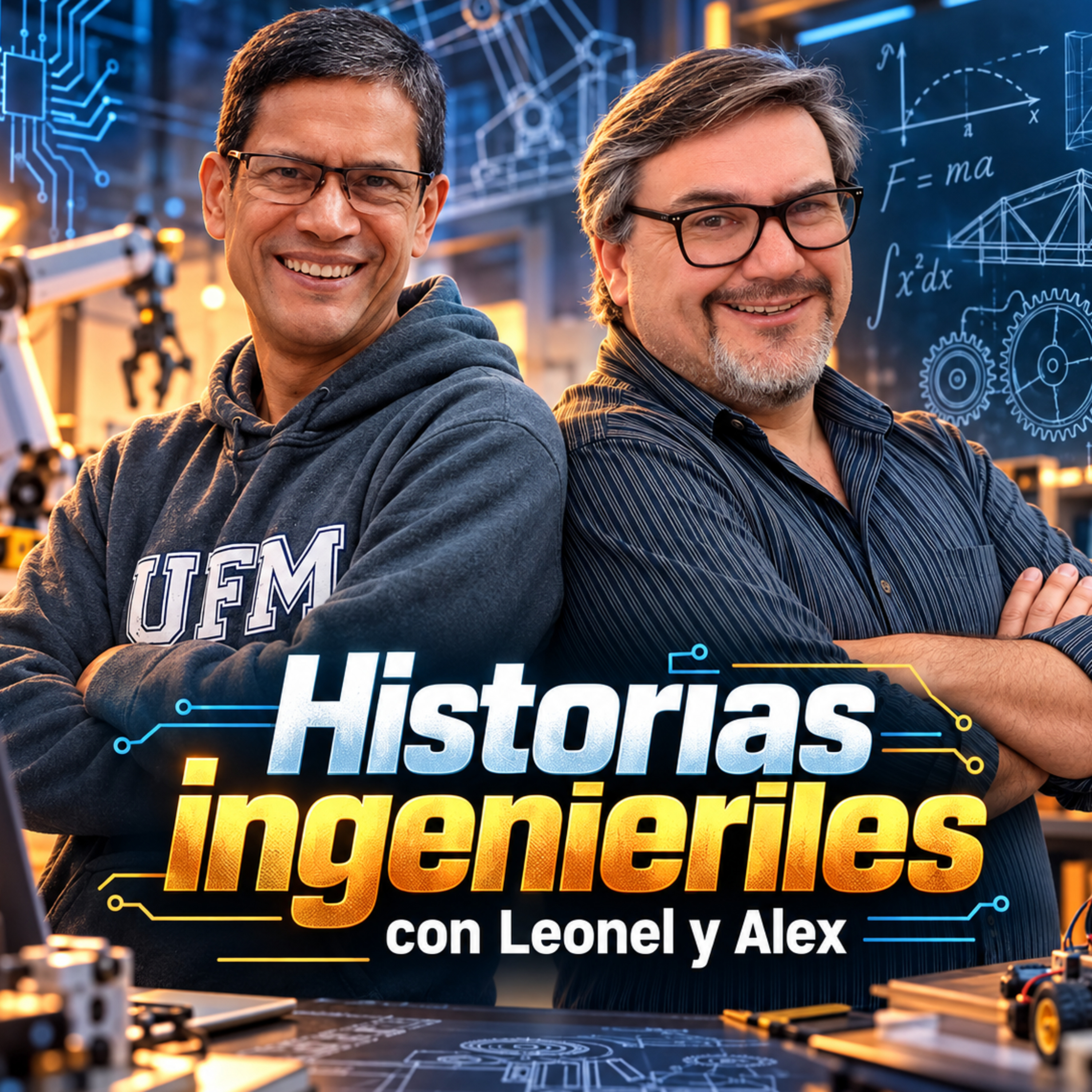 Portada de Historias Ingenieriles con Leonel y Alex.