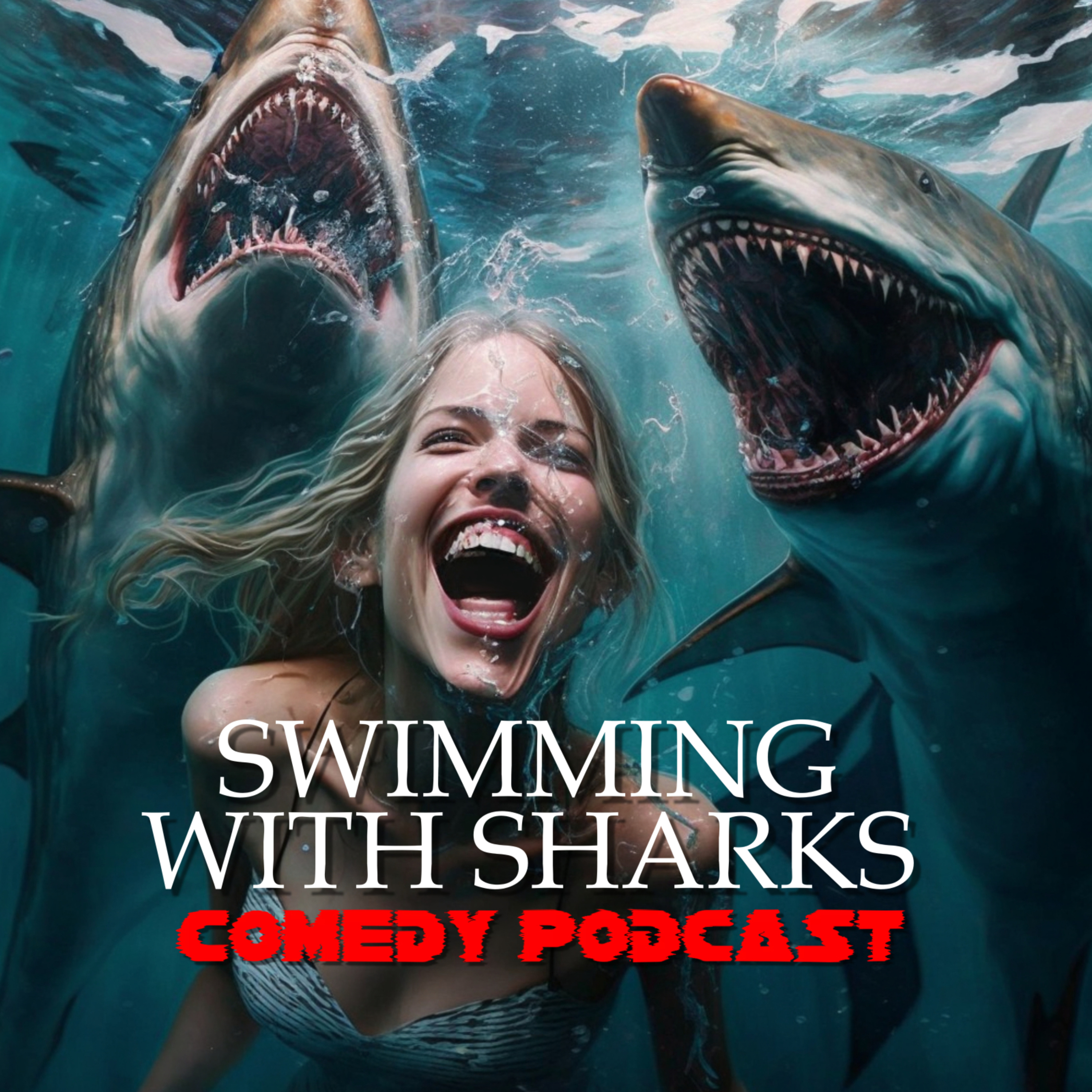 SWIMMING WITH SHARKS COMEDY PODCAST podcast artwork