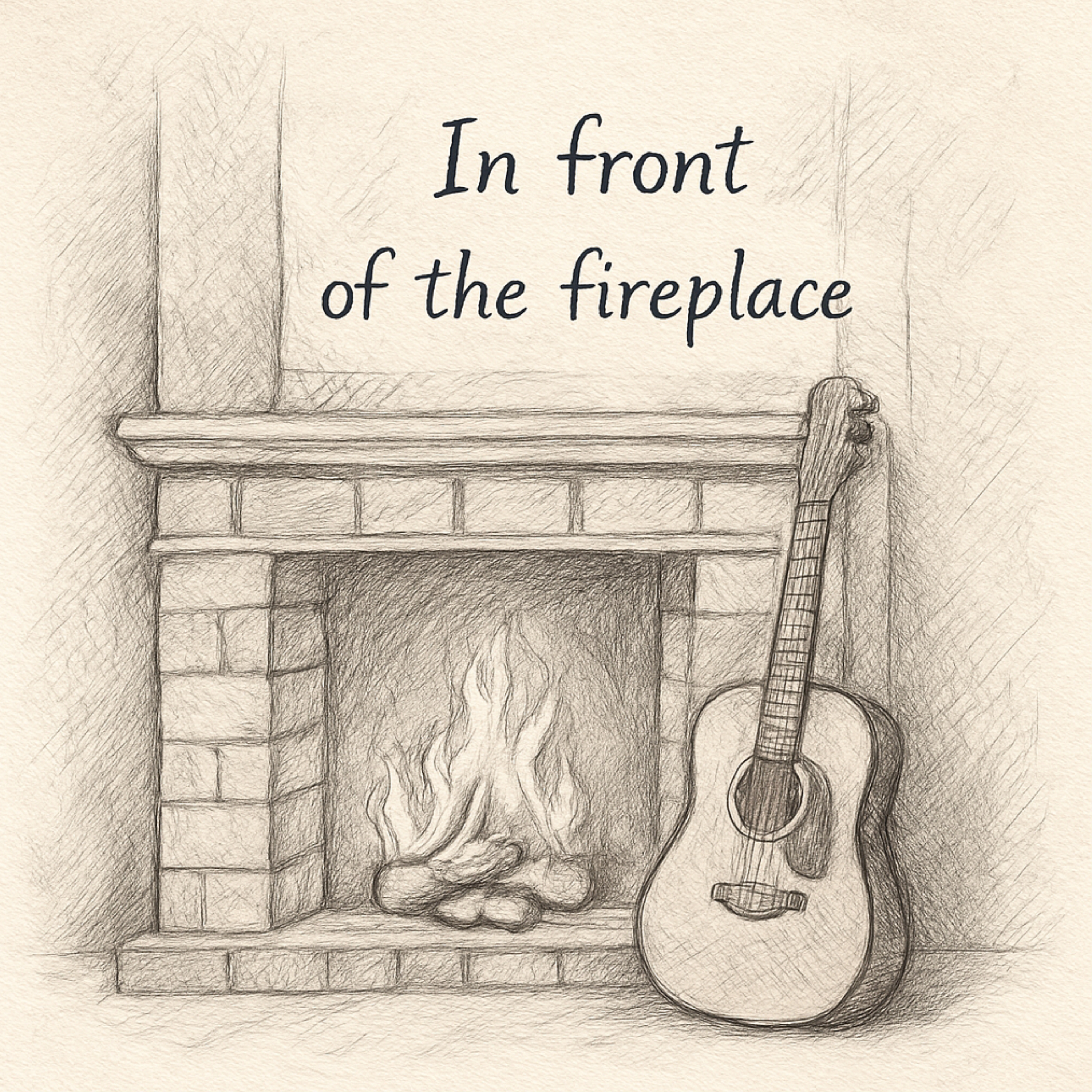 In front of the fireplace