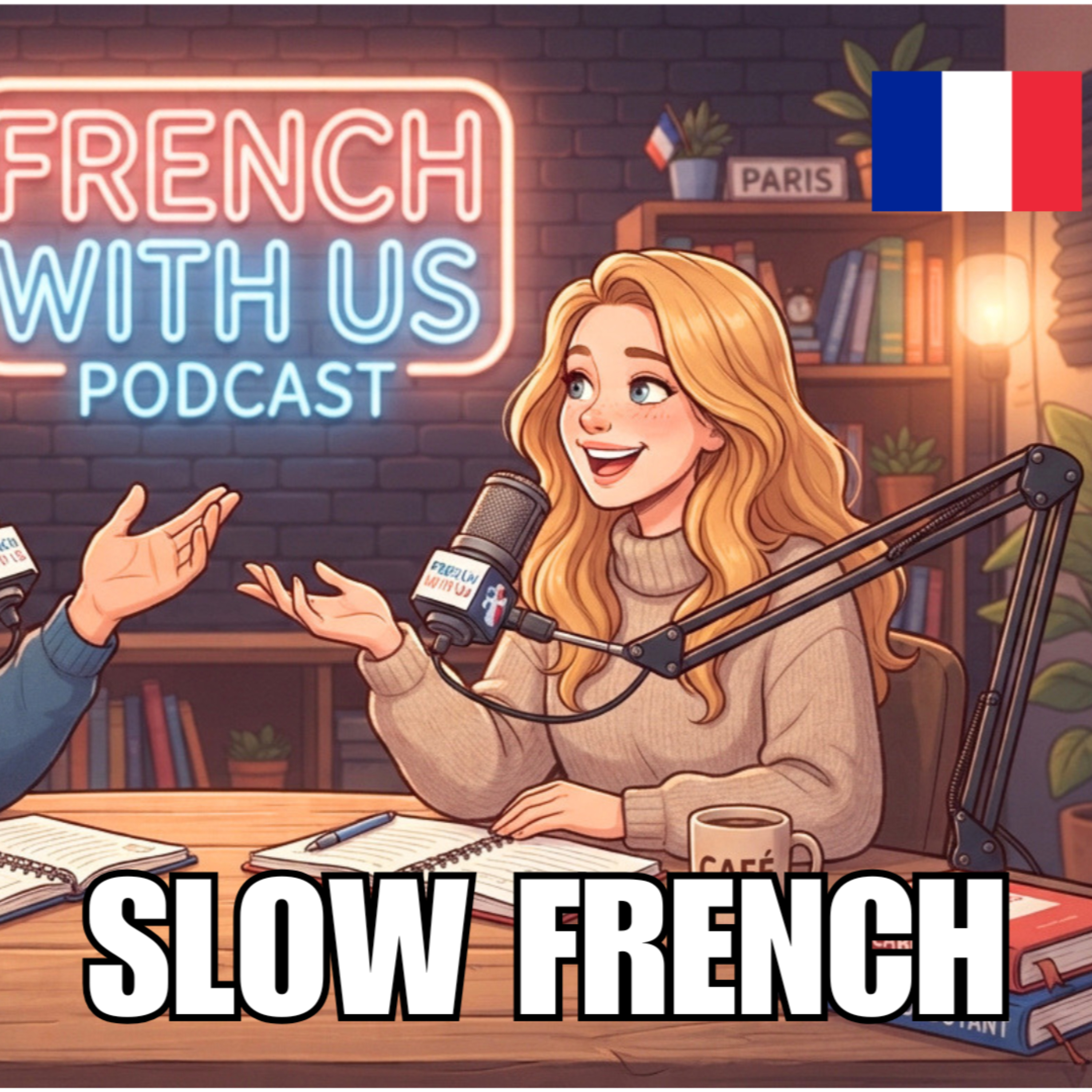 Illustration du podcast SLOW FRENCH PODCAST (A1-B1) With Subtitles 🇫🇷 | French With Us Podcast