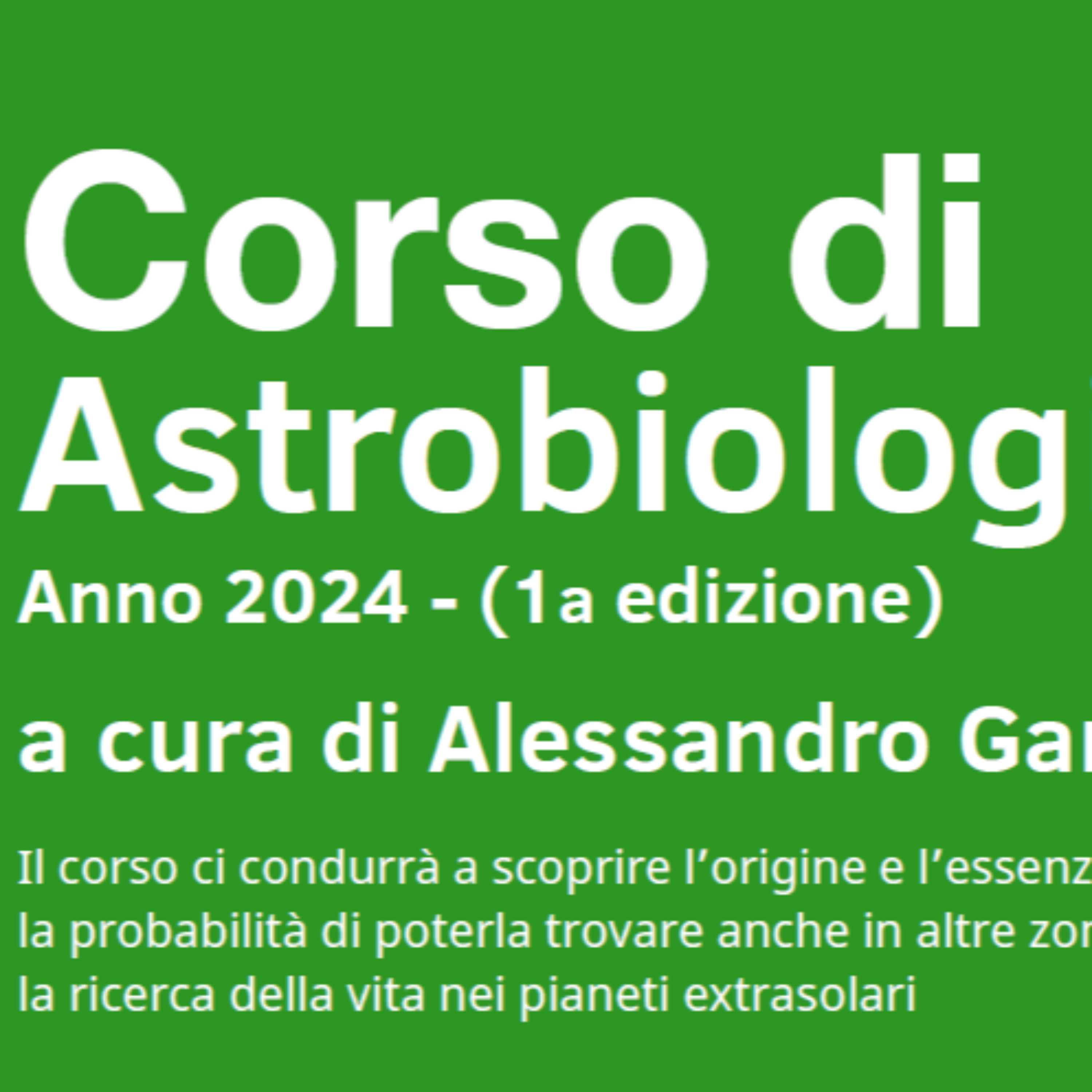 Corso Base di Astrobiologia 2024 Prima Edizione